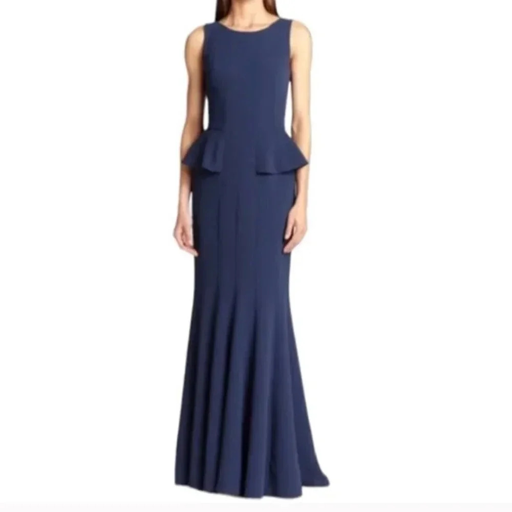 BCBGMaxAzria Francesca Gown Navy Blue Peplum Maxi Length Size 2 Women's NWT
